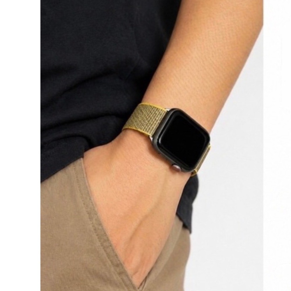 Woven Nylon Sport Band Strap Yellow Grey Buckle fits Apple Watch 38/40/41mm 16